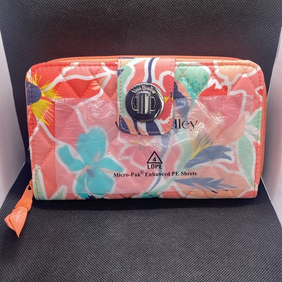 🪸VERA BRADLEY🪸Rain Forest Lily Coral RFID Turnlock Wallet in Cotton/NWT - Picture 4 of 8
